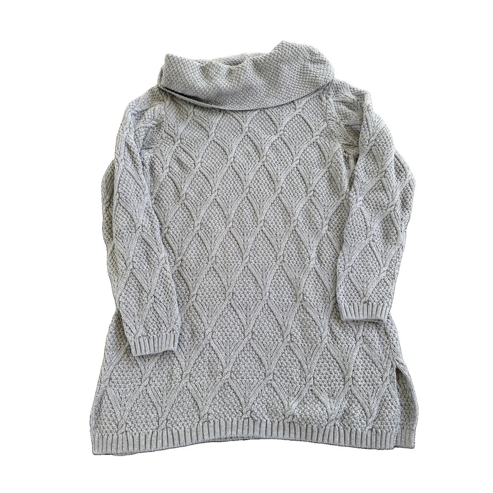 JEANNE PIERRE Light Gray Cable Knit Cowl Neck Sweater